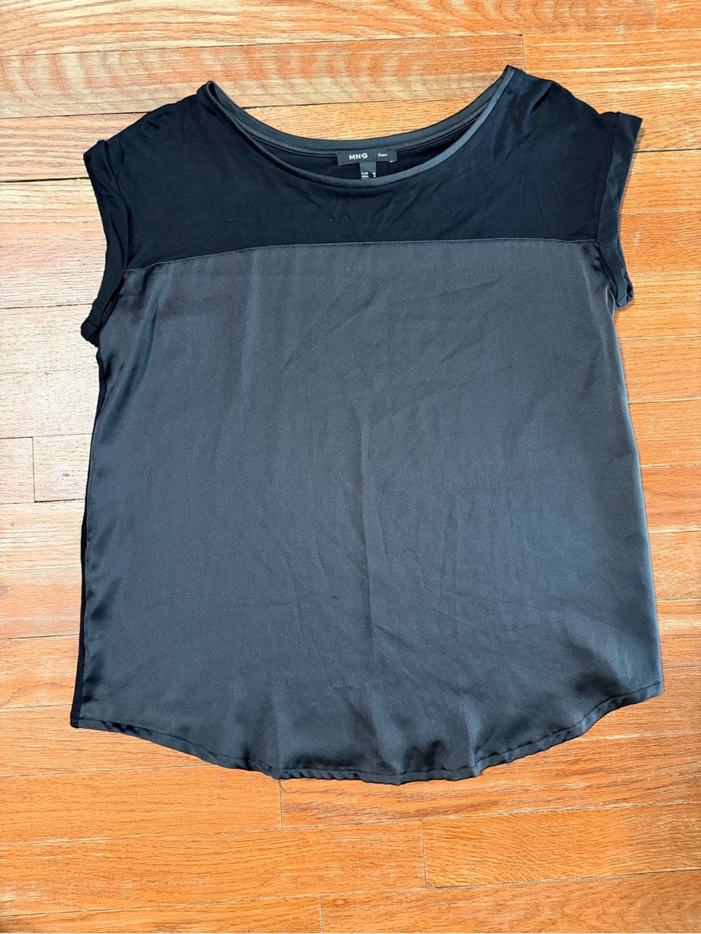 Vintage MNG Black Two-Tone Cap Sleeve Blouse